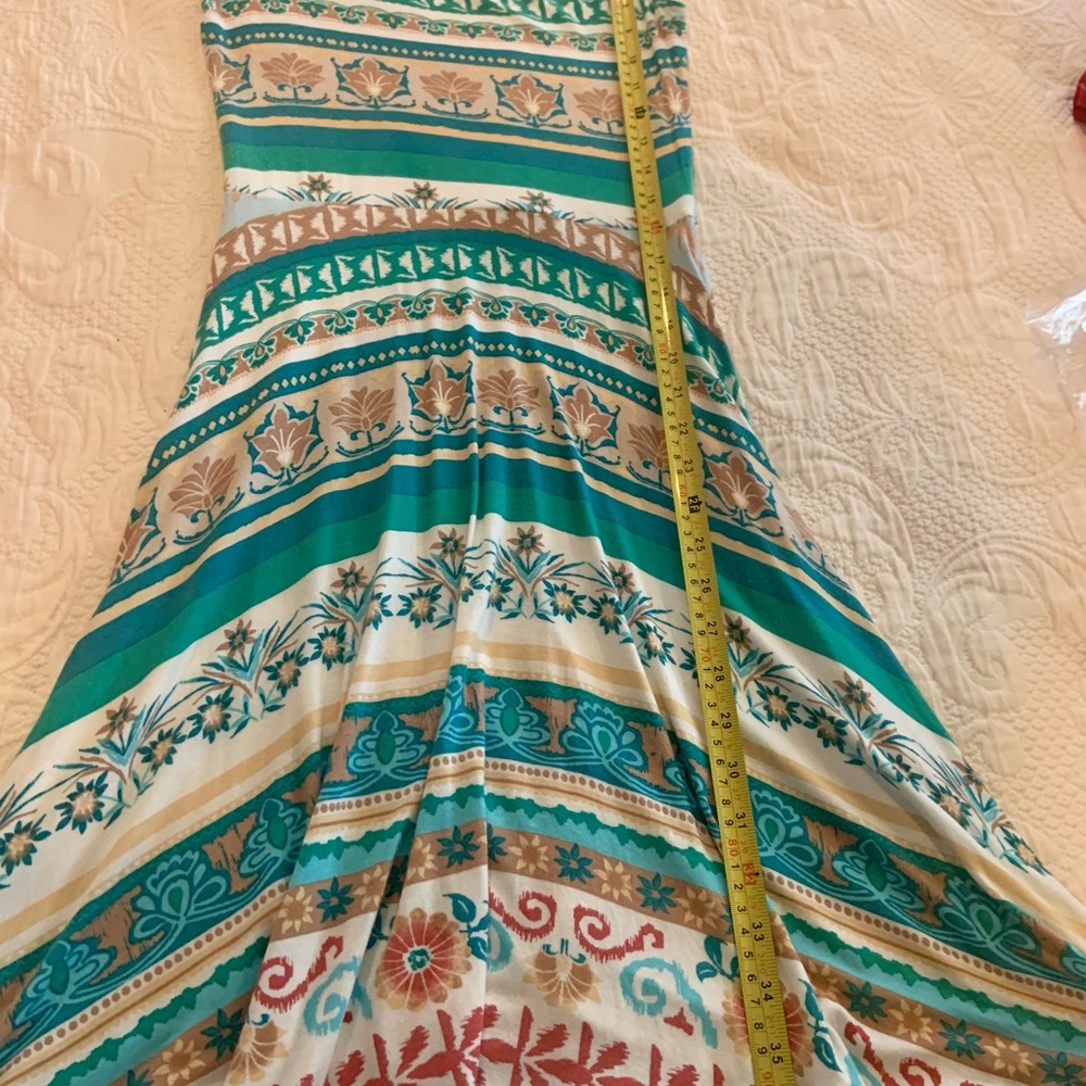 Sleeveless jersey cotton turquoise print dress - Picture 6 of 11
